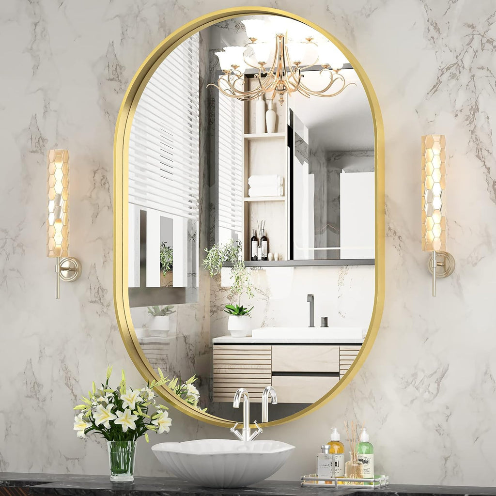 Gold Metal Frame Oval Wall Mirror M99472