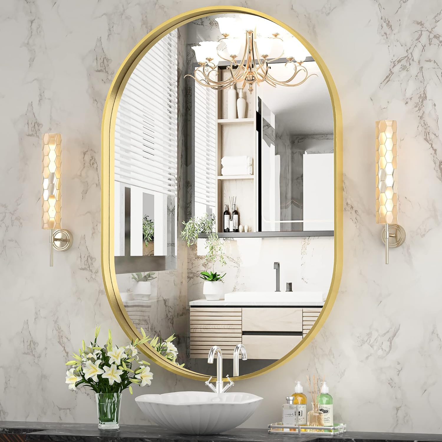 Gold Metal Frame Oval Wall Mirror M99472