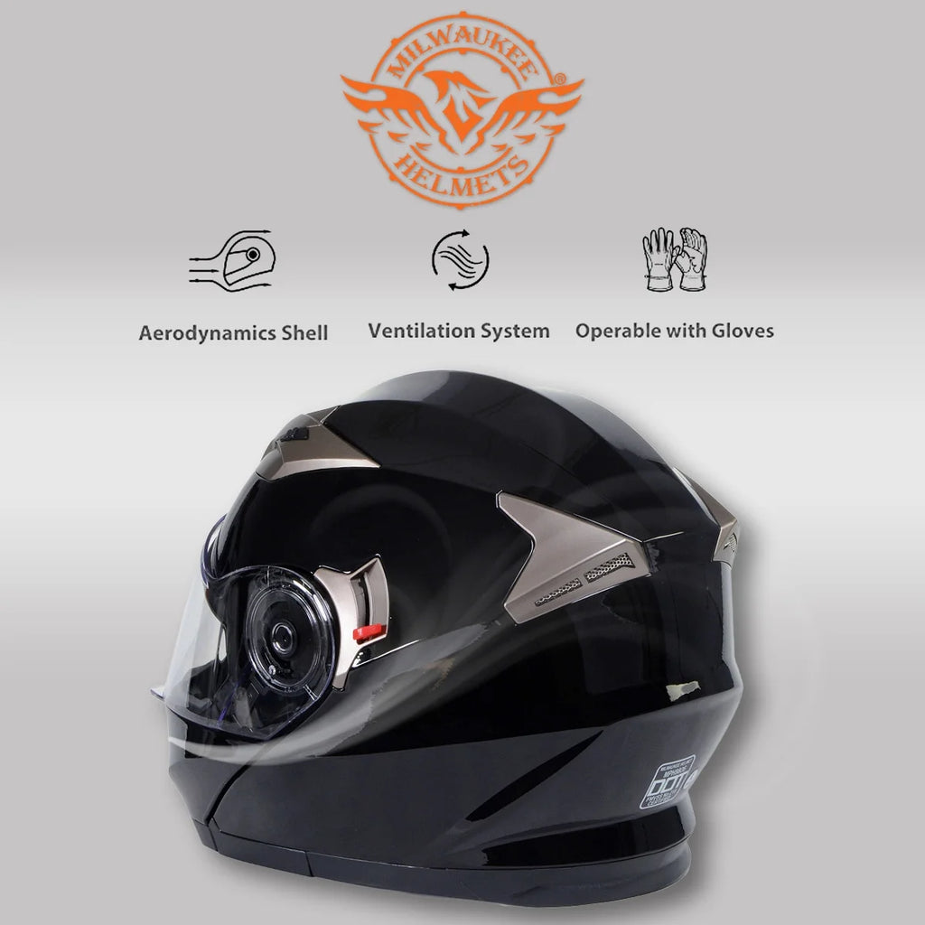 Gloss Black Motorcycle Modular Helmet with Drop Down Visor Medium I193924