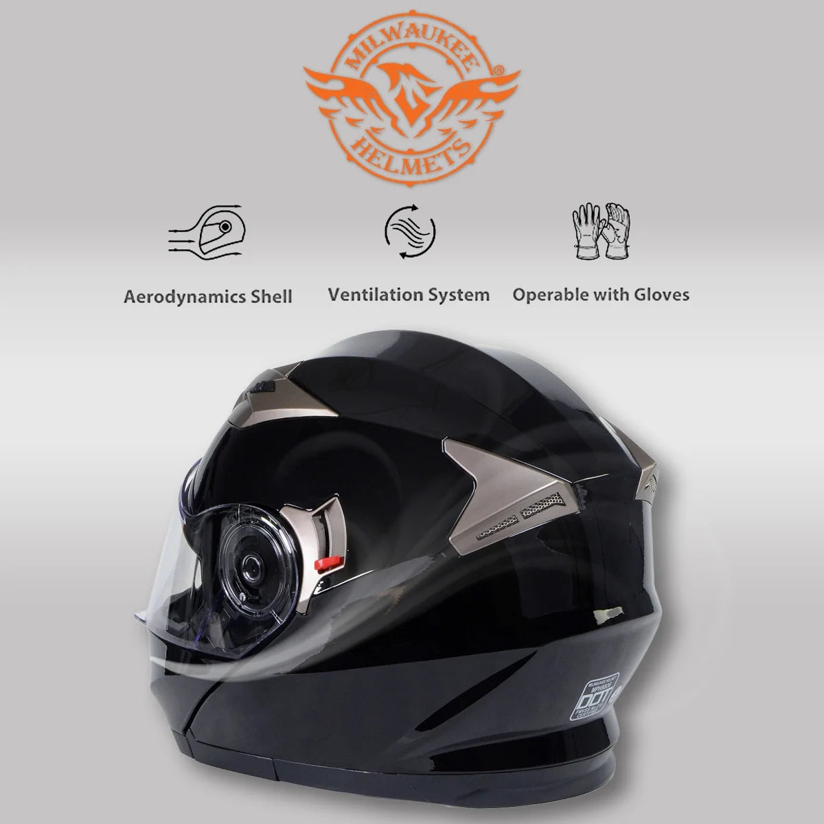 Gloss Black Motorcycle Modular Helmet with Drop Down Visor Medium I193924