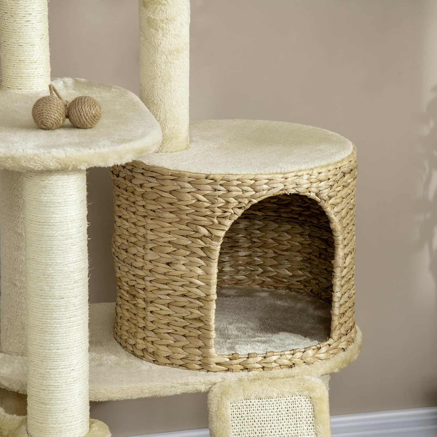 Beige Cat Tree with Cat Condo, Hammock, Perches, Scratching Posts, Ramp F632
