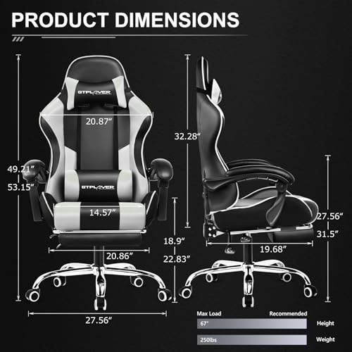 Blue Faux Leather Gaming Chair with Footrest and Lumbar Support B672