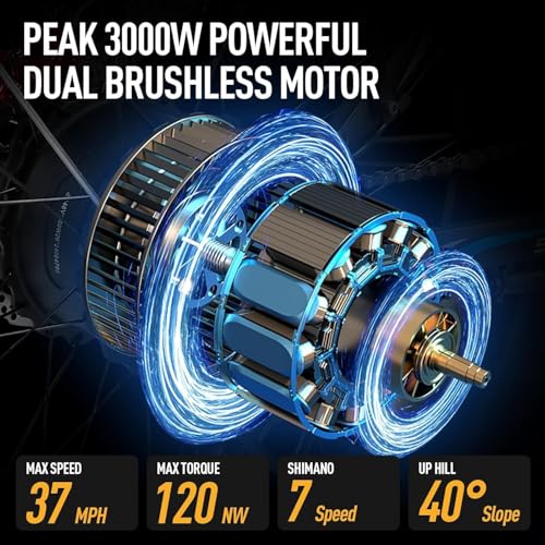 37MPH 3000W 23AH 7-Speed 26" Fat Tire Full Suspension Electric Bike W342