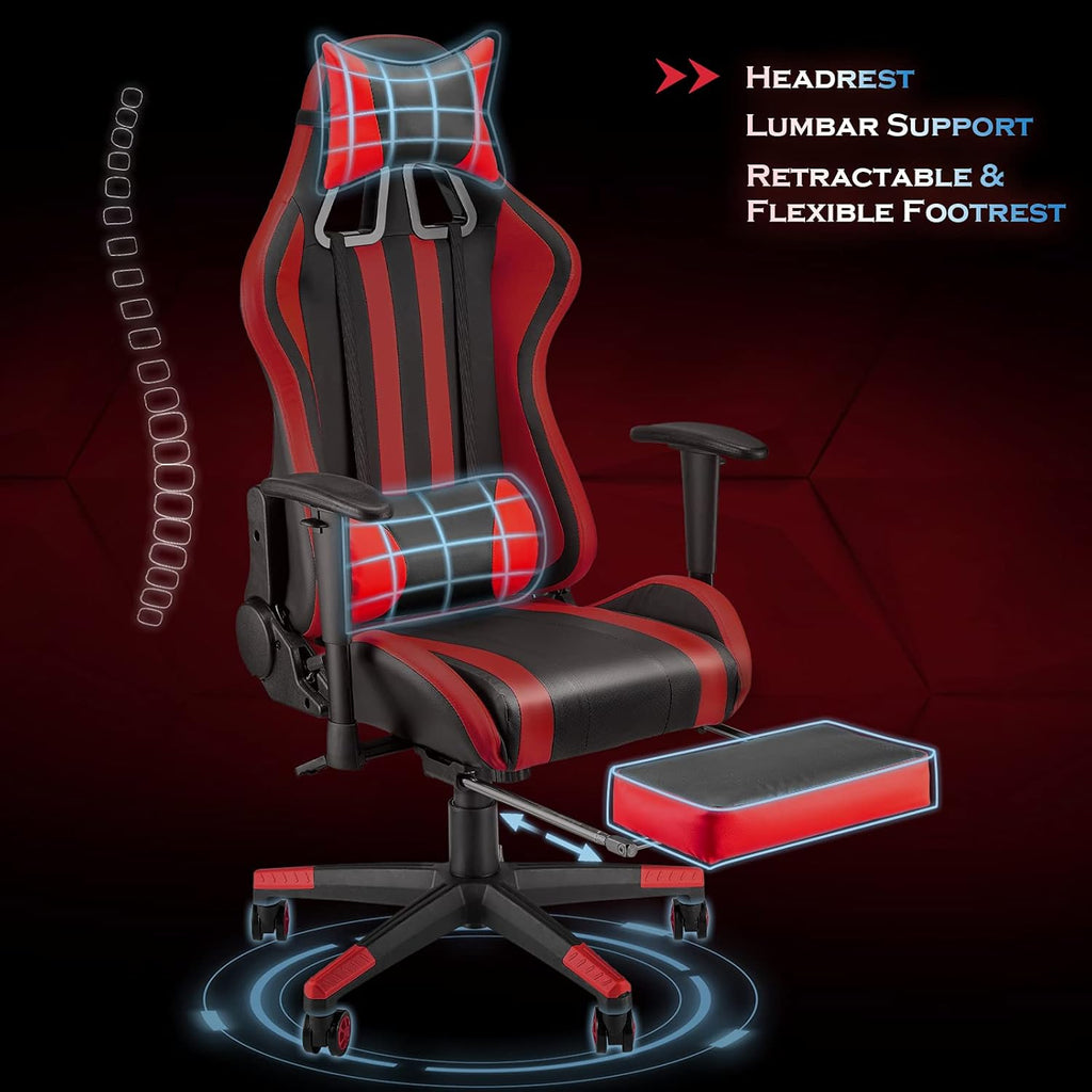 Gaming Chair with Footrest, Ergonomic Office Chair, Black/Red O2494