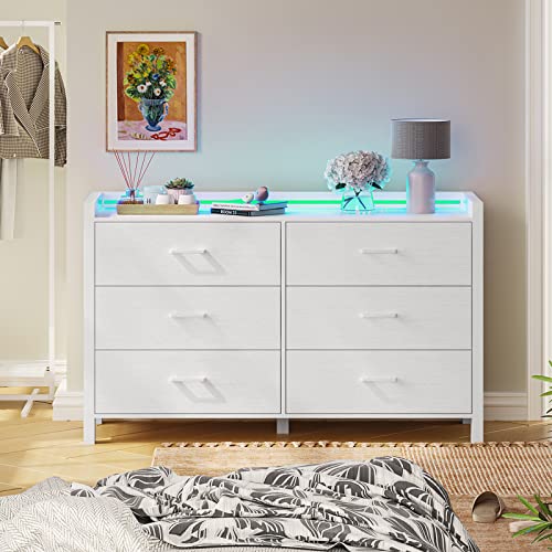 White 6 Drawer Wood Dresser with LED Lights Q132503