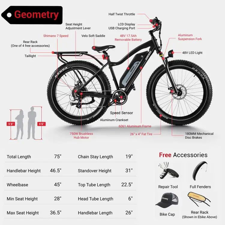 750W 48V 17.5Ah Battery 26"x4" Fat Tire Electric Bike Q52347