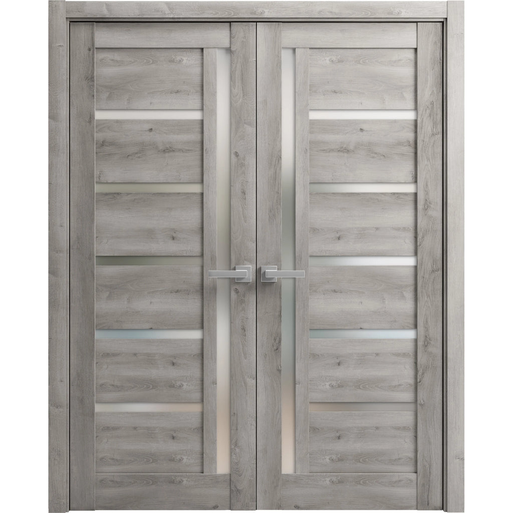 Solid French Double Doors 48 x 80 inches with Frosted Glass Wood Frame S816213