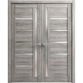 Solid French Double Doors 48 x 80 inches with Frosted Glass Wood Frame S816213