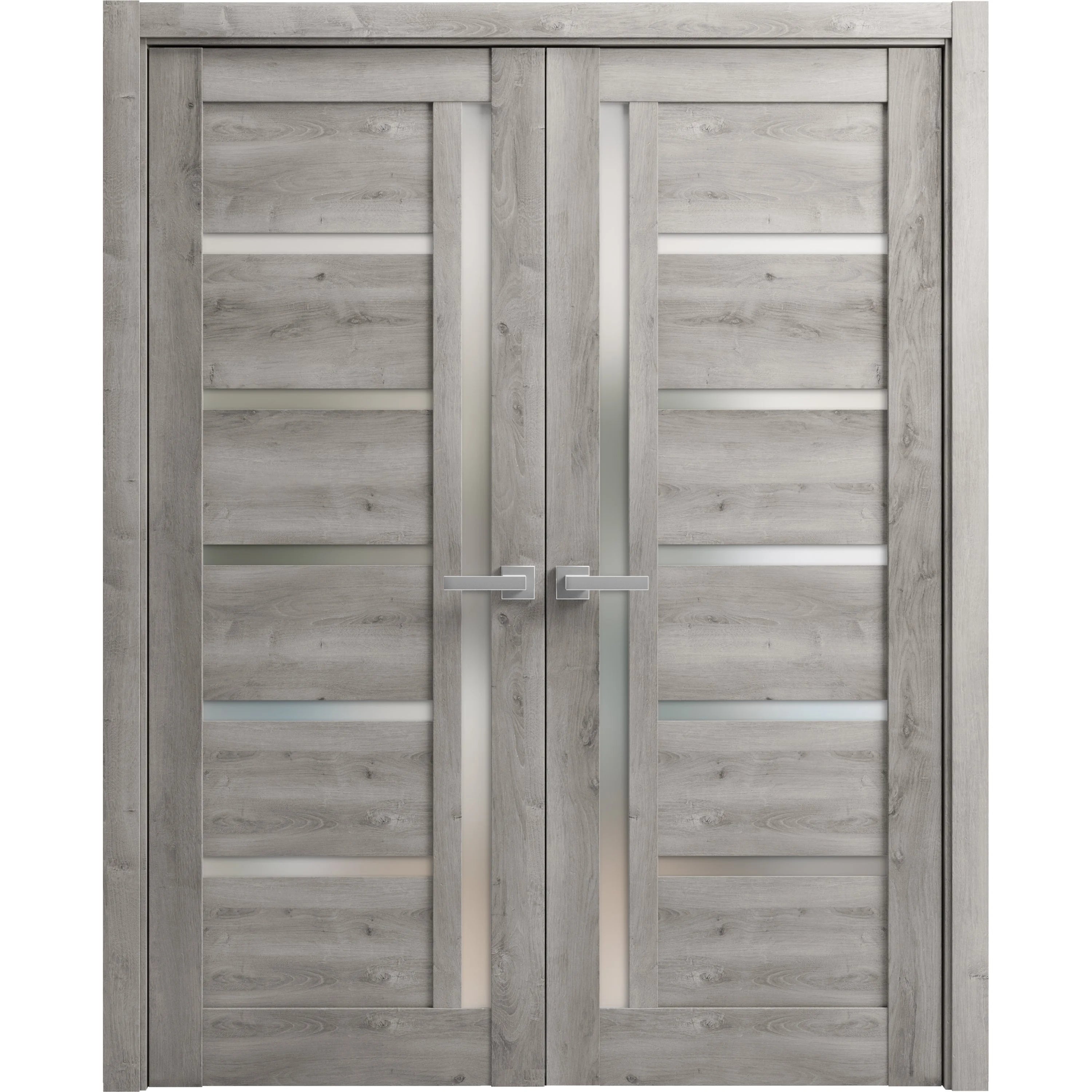 Solid French Double Doors 48 x 80 inches with Frosted Glass Wood Frame S816213