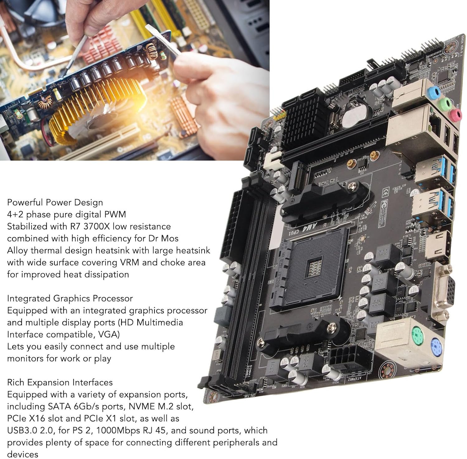 AMD A520 M ATX Motherboard, AM4 M.2 NVME USB3.0 Dual Channel DDR4 Memory PCIe X16 SATA 6Gbs Desktop Motherboard Z980797
