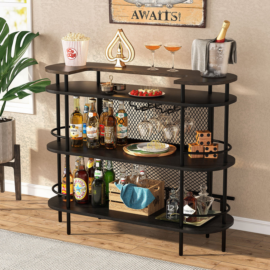 Black 4 Tier Bar Cabinet with Storage Shelves A1289