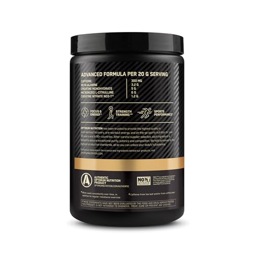 Pre Workout Advanced with Creatine, Beta-Alanine, L-Citrulline and Caffeine, Berry Blast, 20 Servings U882