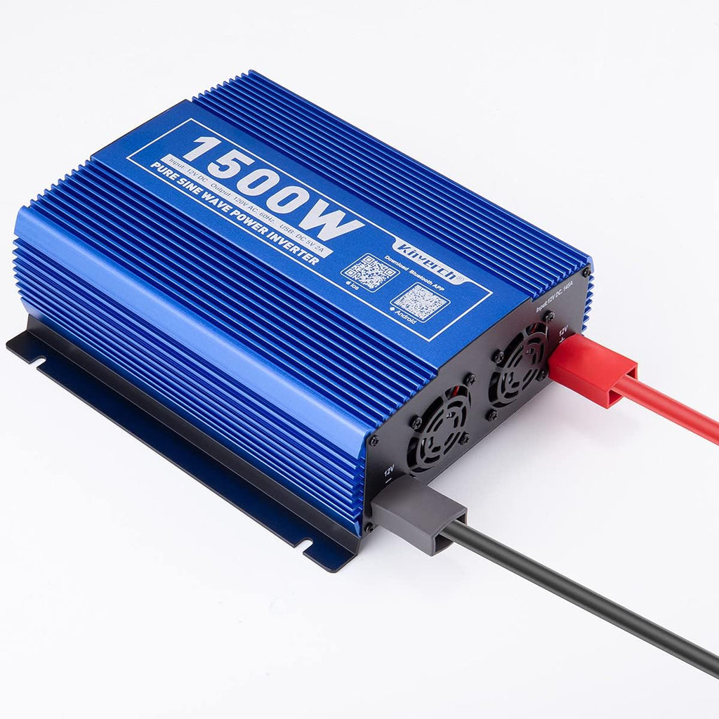 1500W Pure Sine Wave Power Inverter 12V DC to 110V AC Car Inverter with Bluetooth and 2AC Outlets & USB Port L78693