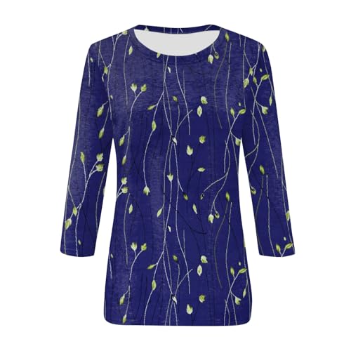 3/4 Sleeve Round Neck Loose Casual Floral Print Blouses O9471