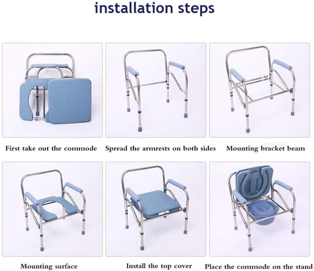 Portable Bedside Commode Chair, Non Slip Mobile Toilet, Adjustable Height Extra Wide with Bucket Splash Guard X10864