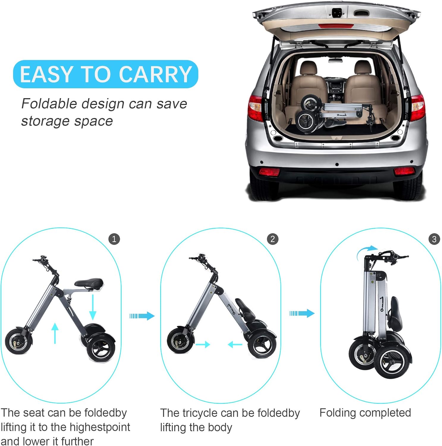 Electric Scooter Mini Tricycle with 10 Inche Pneumatic Tires and Reverse Function I6295