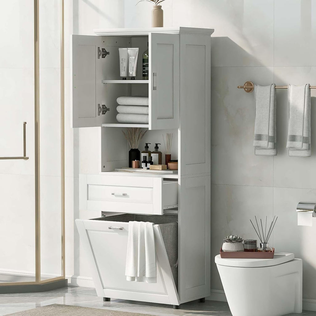 70" Tall Tilt Out Laundry Hamper Cabinet with 2 Doors and Adjustable Shelf G14631