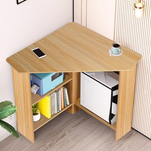 Light Brown Corner Desk with Drawers and Open Shelves R984696