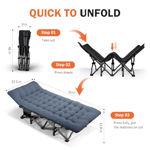 Camping Cot with Cushion Portable Folding Bed (Gray) C110