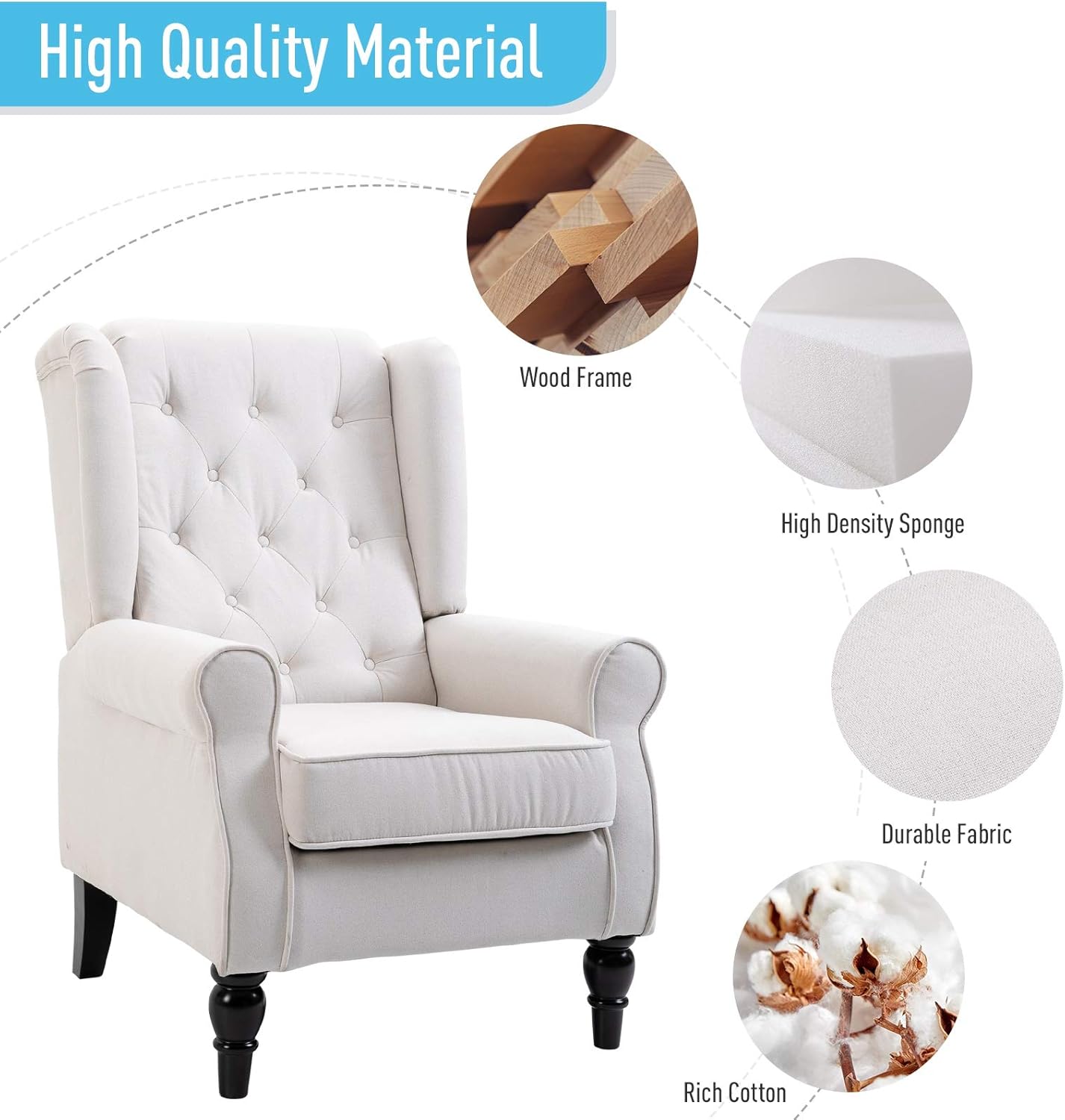 Cream White Button-Tufted Accent Chair Set of 2 I539924