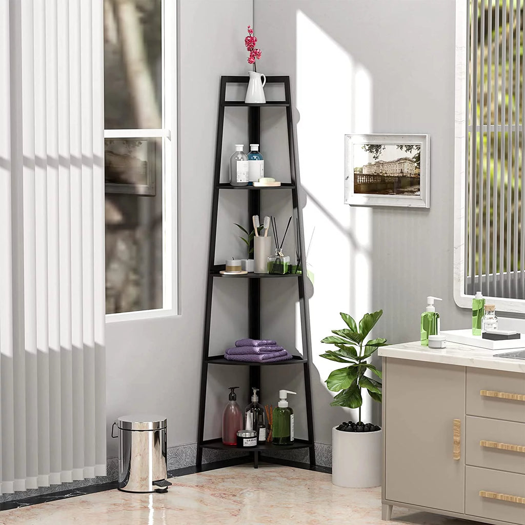 Black 5-Tier Corner Bookshelf A2444