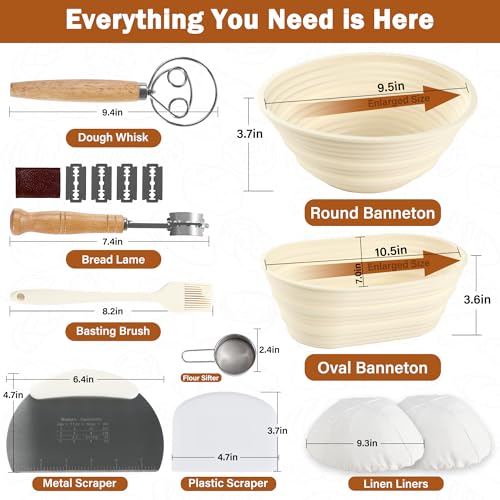 9.5 Inch Round & 10.5 Inch Oval Foldable Sourdough Bread Proofing Basket with Linen Liner S6003