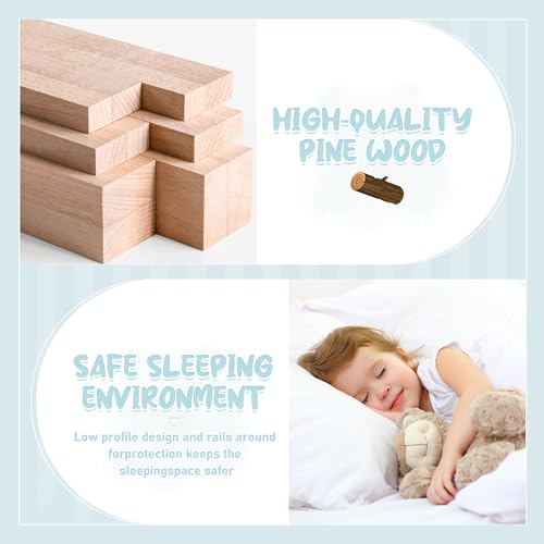 Gray Solid Wooden Kid Toddler Floor Bed with Safety Fence and Door U750537
