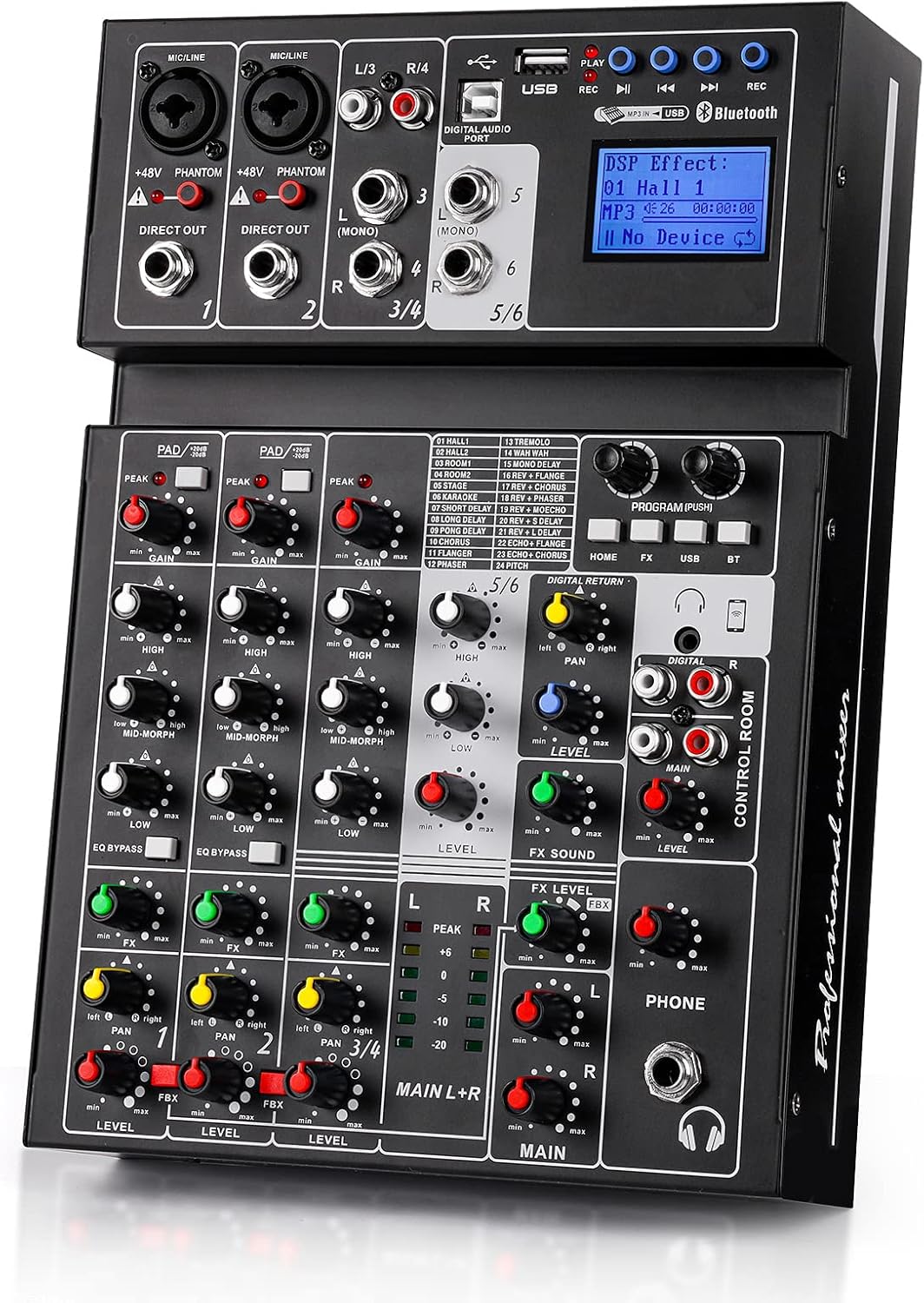 6 Channel Sound Mixer with USB MP3 Wireless Input 48V Phantom Power C7342
