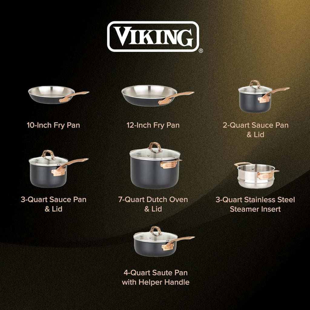 11 piece 3-Ply Black Copper Cookware Set with Glass Lids Y84499