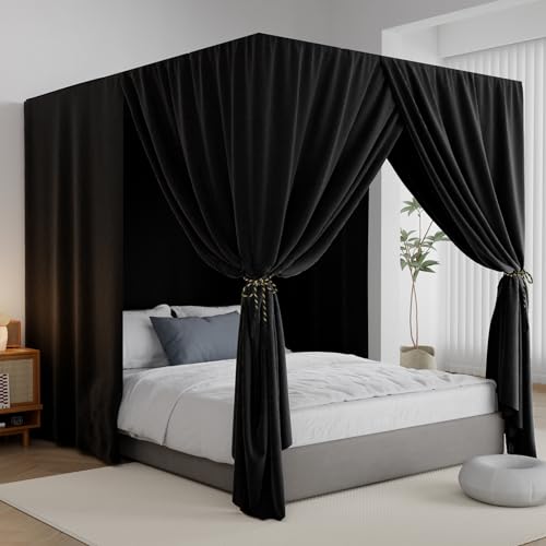 Black Queen Lightproof Bed Canopy Curtains O77539