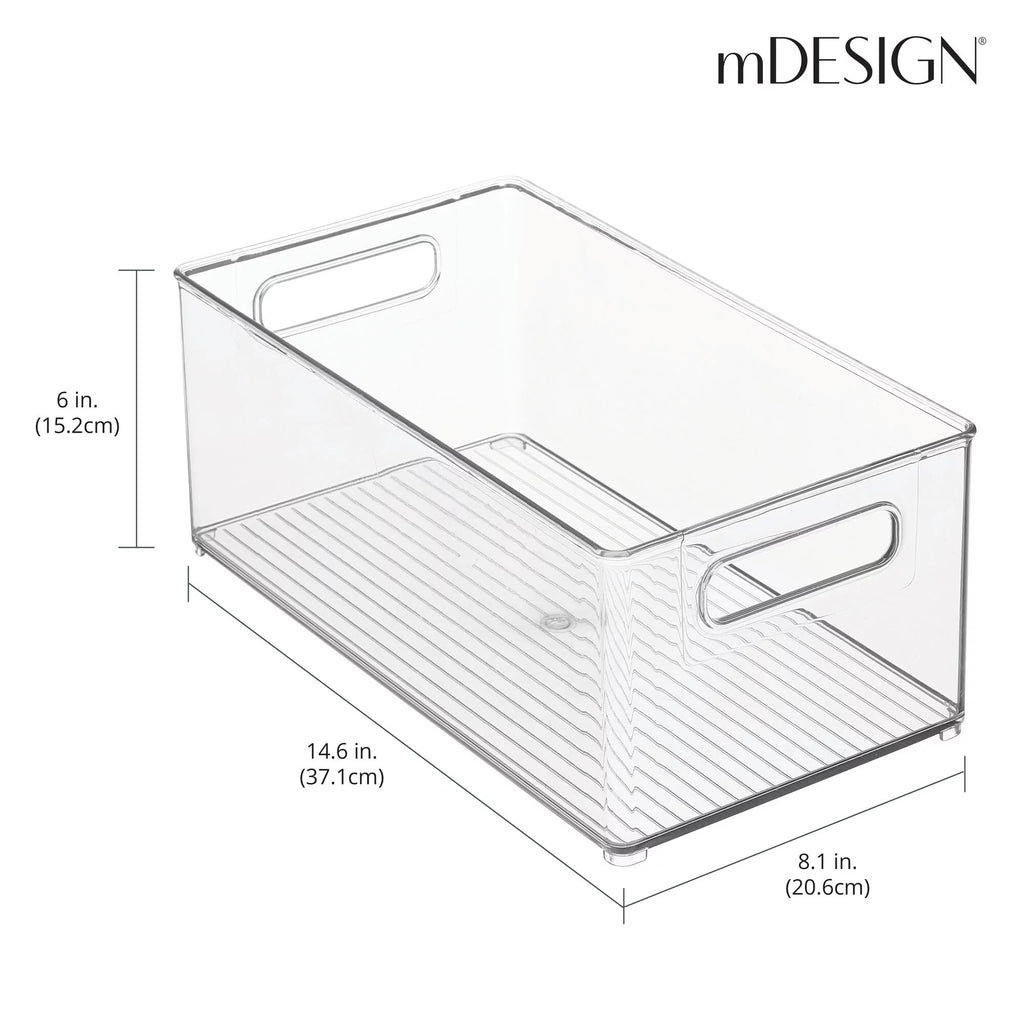 Large Deep Plastic Storage Organizer Bin with Handles, Clear M10652
