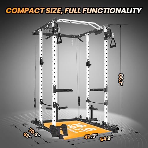 Power Cage with Cable Cross-Over System, Squat Rack with LAT Pull Down System D1827