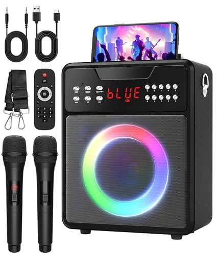 Portable Bluetooth Karaoke Machine with 2 Microphones and LED Lights G911793