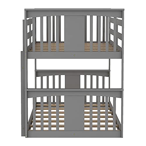 White Twin Over Twin Low Wooden Bunk Bed with Ladder H67796