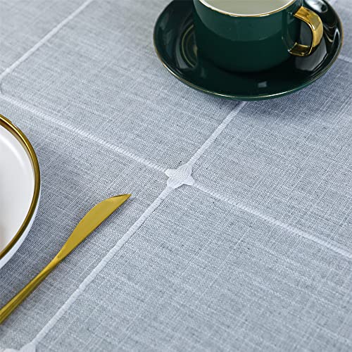 Grey Checkered Cotton Linen Tablecloth 70 inches C9732