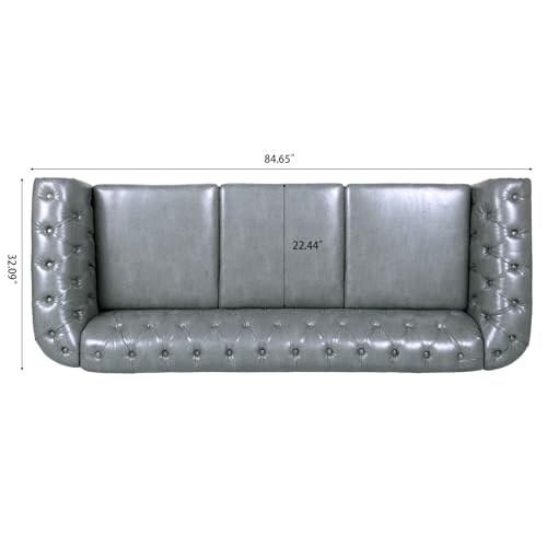 Orange 3 Seater PU Chesterfield Couch with Wooden Legs X365221
