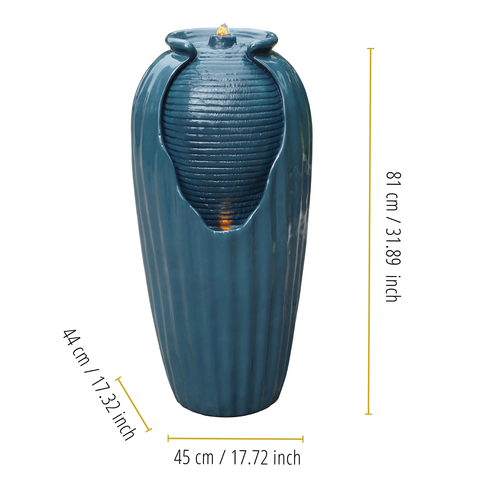 Blue Glazed Contoured Vase Water Fountain with LED Lights U500