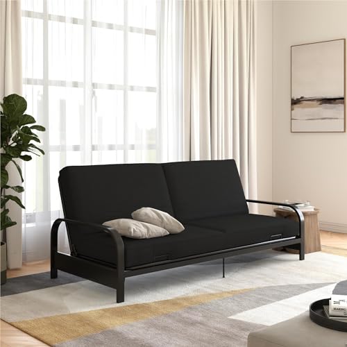 Black Metal Frame Futon Sofa with Coil Mattress L6351