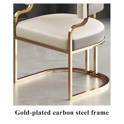 White Leather Tub Chair with Golden Metal Legs B5002