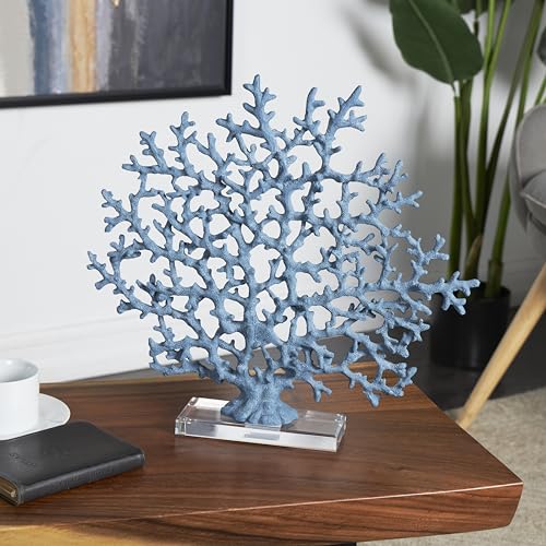 Aluminum Metal Coral Decorative Sculpture 19" x 3" x 21" Silver E657