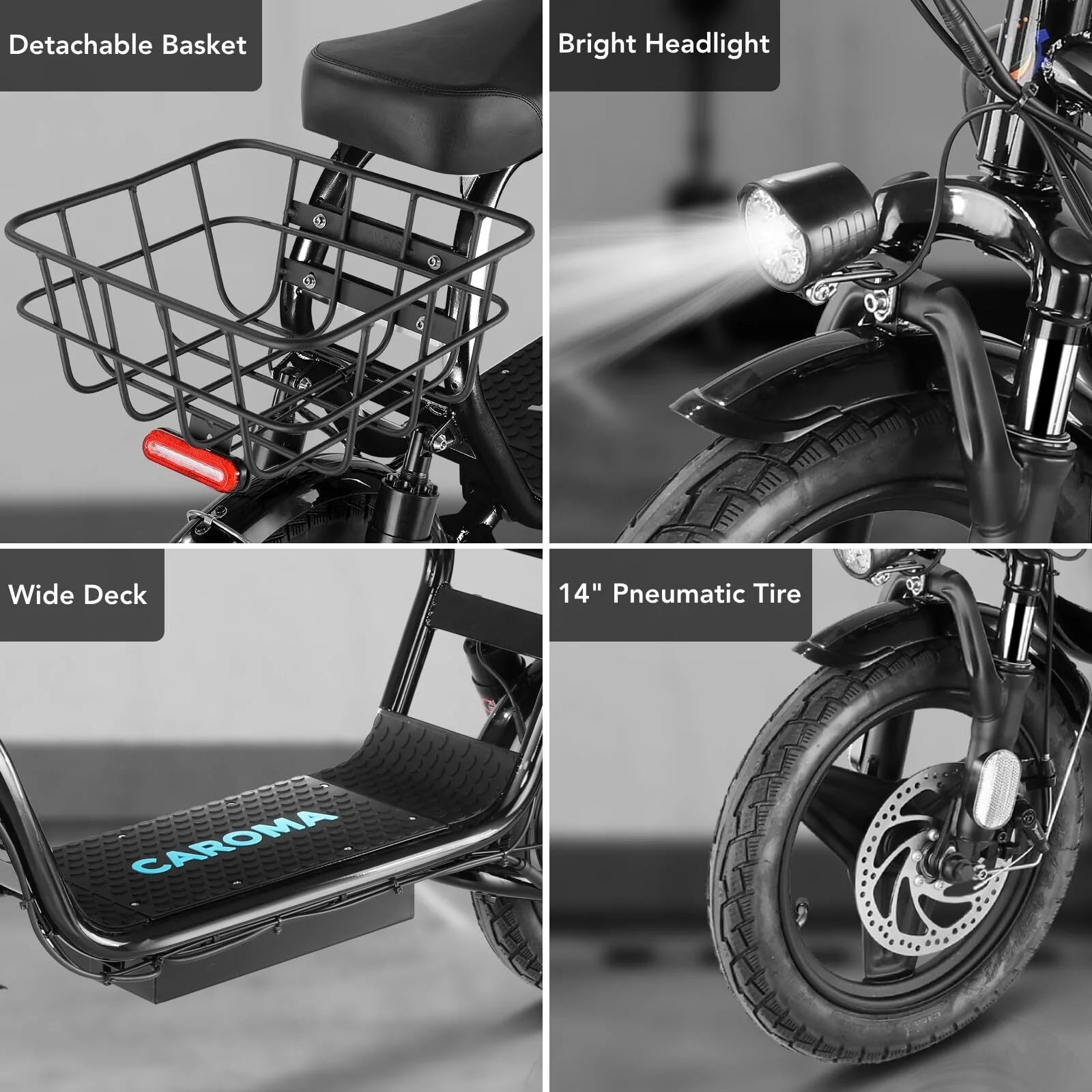 Black 500W Electric Scooter with Seat, 14" Tires, 20 MPH Max, 15 Miles Range O367412