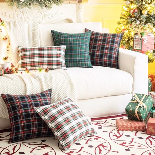 Pack of 2 Green Plaid Decorative Throw Pillow Covers, 20 x 20 Inches H31298