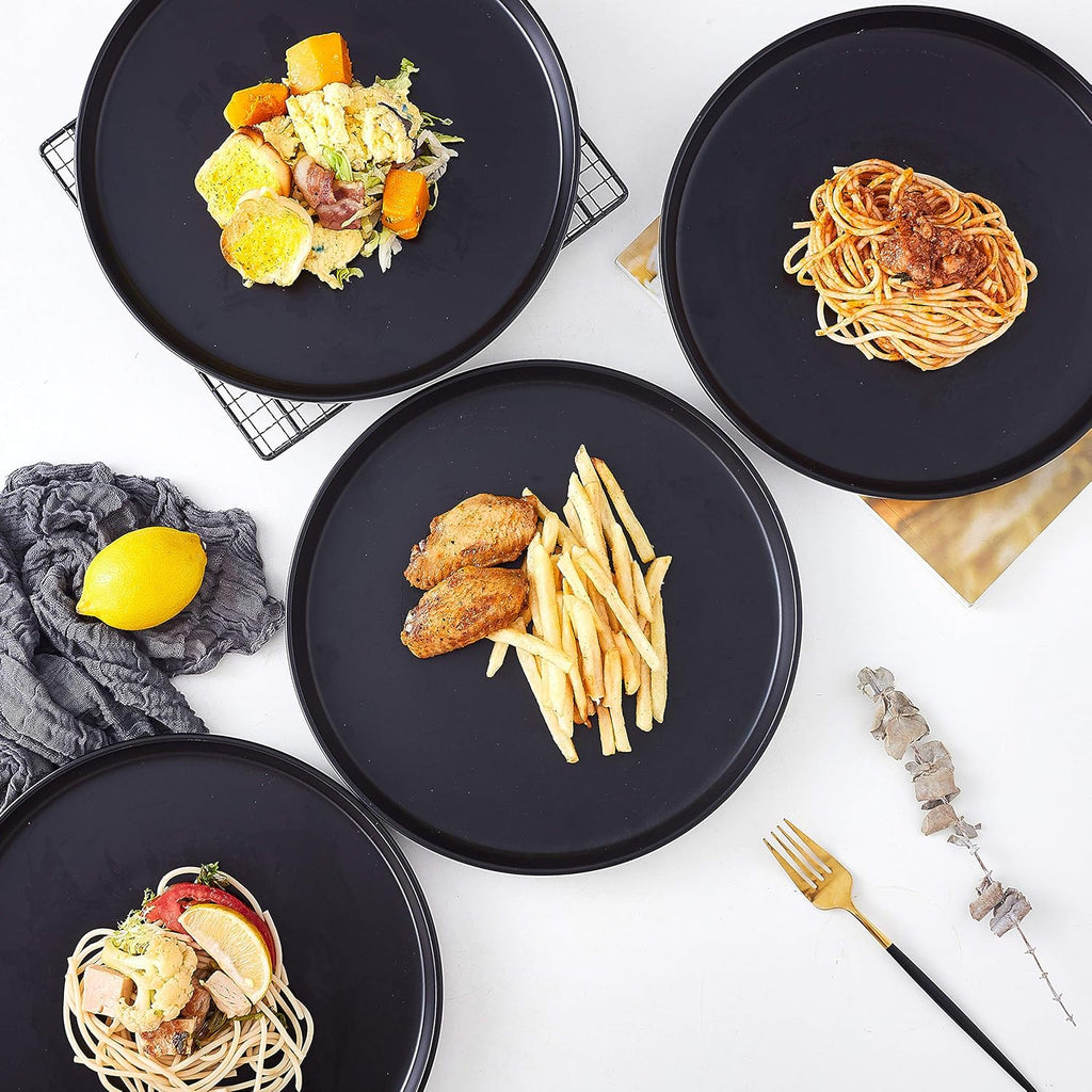 Matte 11-inch Ceramic Large Round Serving Plates and 5 Quart Cast Iron Double Dutch Oven Set with 10 inch Skillet Lid A764