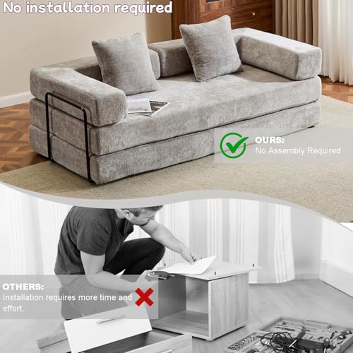 Dark Gray Chenille Convertible Floor Sofa Bed with Pillow Back & Armrest A96842