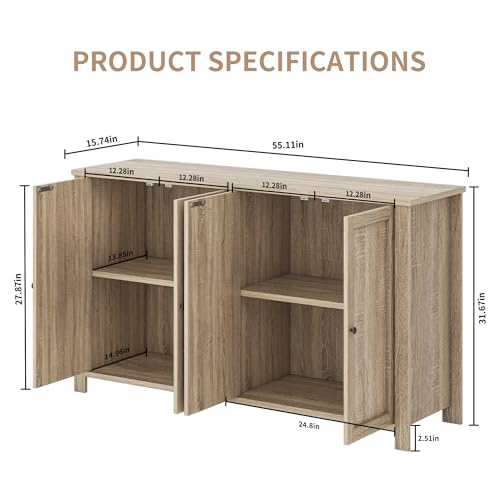 55'' Wood Buffet Cabinet with 4 Doors Y74436