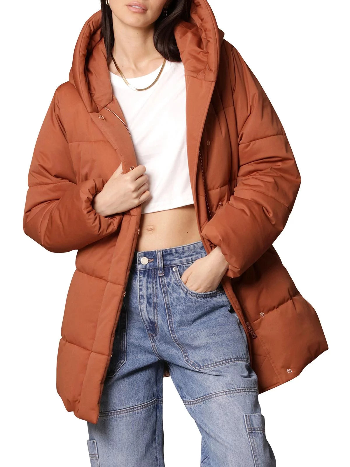Women's Hooded Wrap Puffer Coat with Belt F731