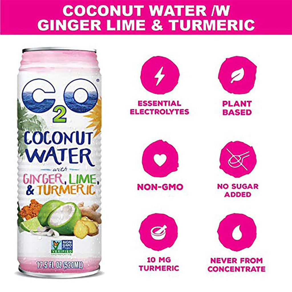 Pure Coconut Water with Ginger, Lime & Turmeric, 17.5 FL OZ (Pack of 12) S627988
