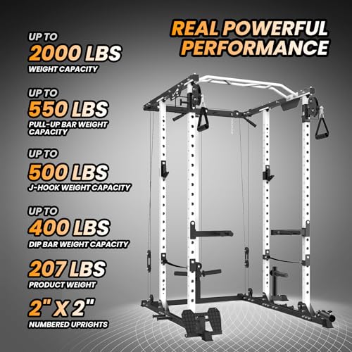 Power Cage with Cable Cross-Over System, Squat Rack with LAT Pull Down System D1827