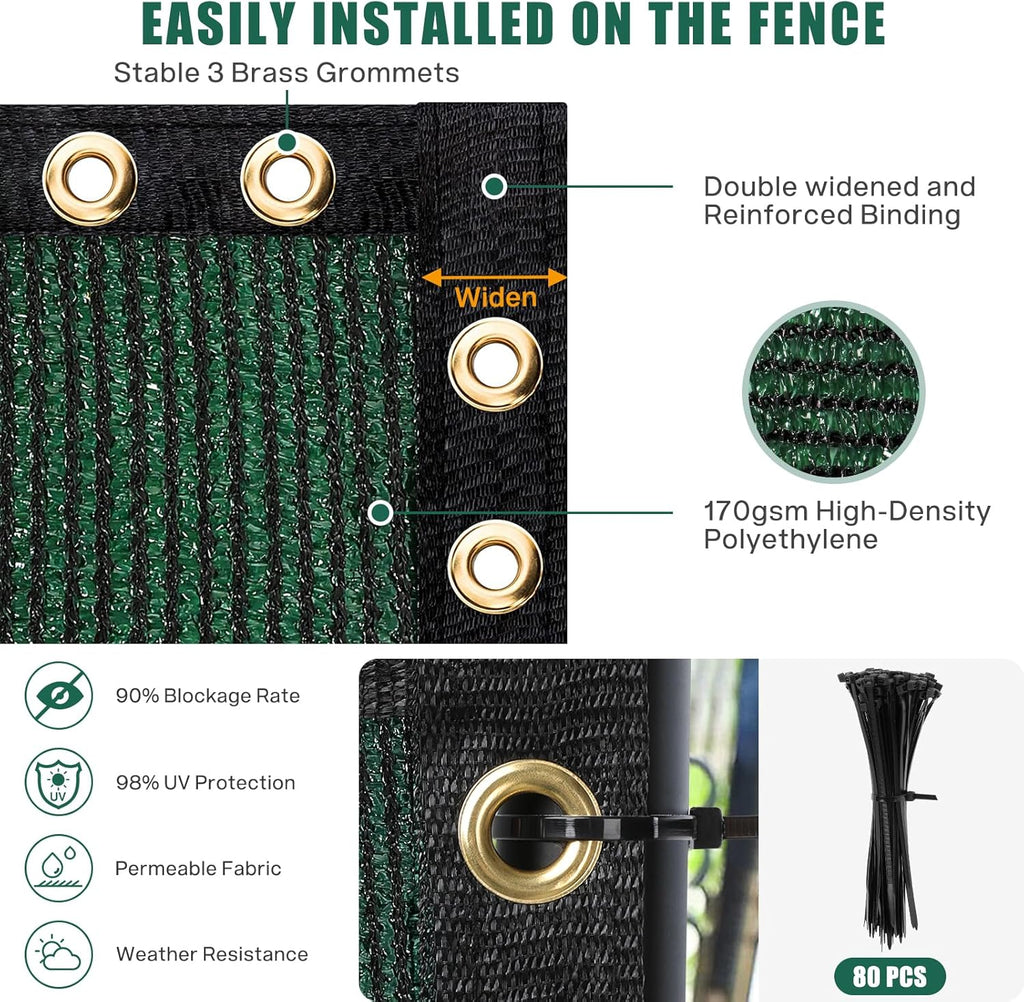 Green 6' x 50' Heavy Duty Privacy Fence Screen with Brass Grommets N30783