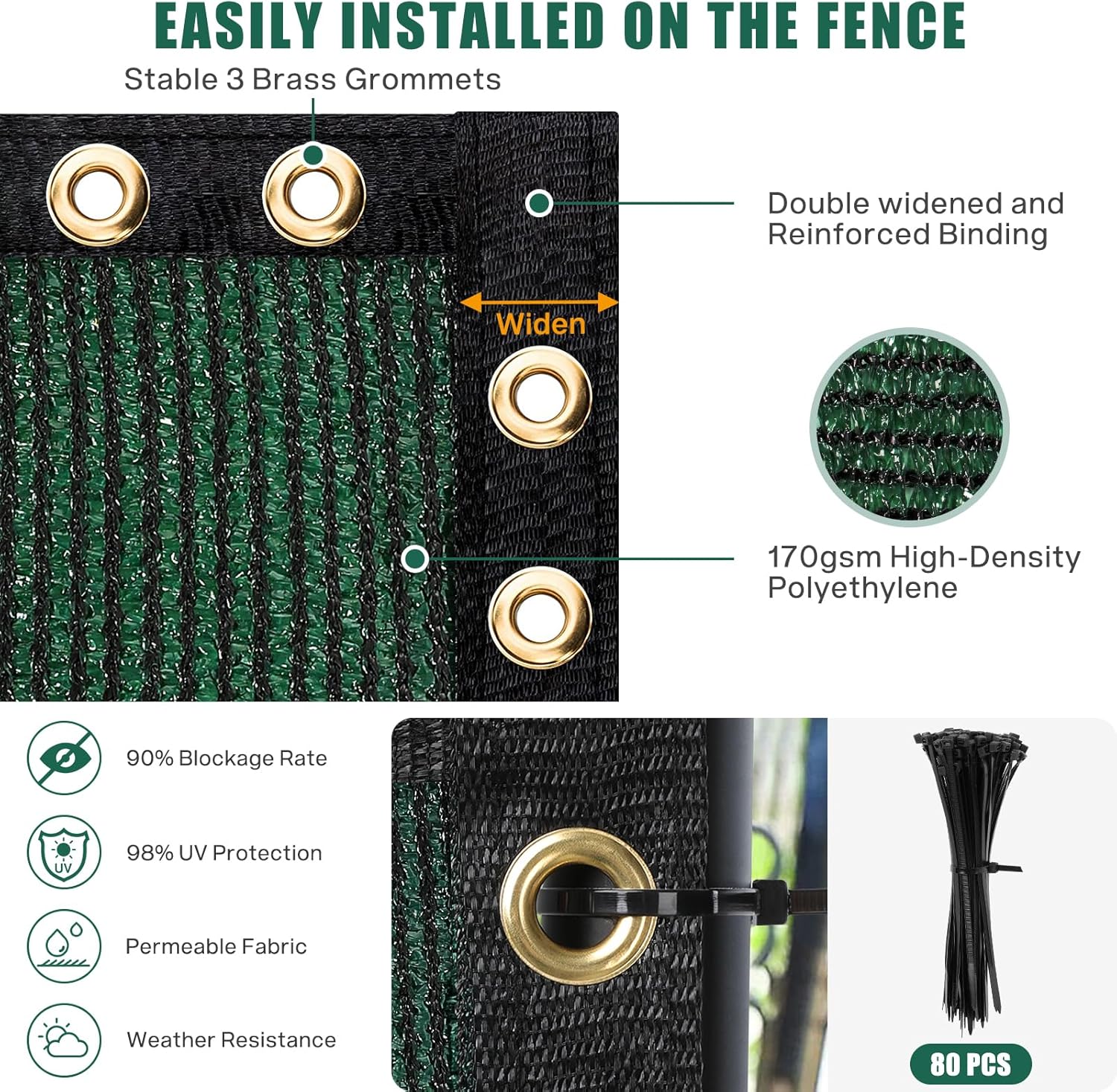 Green 6' x 50' Heavy Duty Privacy Fence Screen with Brass Grommets N30783